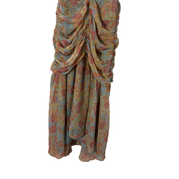 ASTR The Label Floral Ruffle Ruched Maxi Dress XS Blue Orange Boho Romantic - Picture 5 of 10